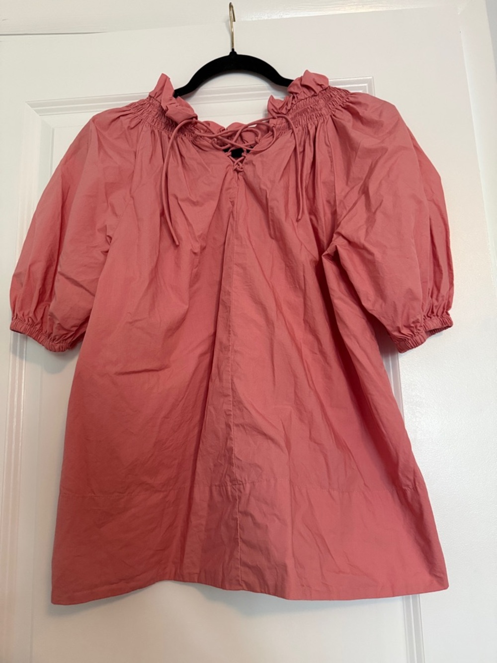 J. Crew Pink Puff-Sleeve Smocked Neck Top - Picture 2 of 2